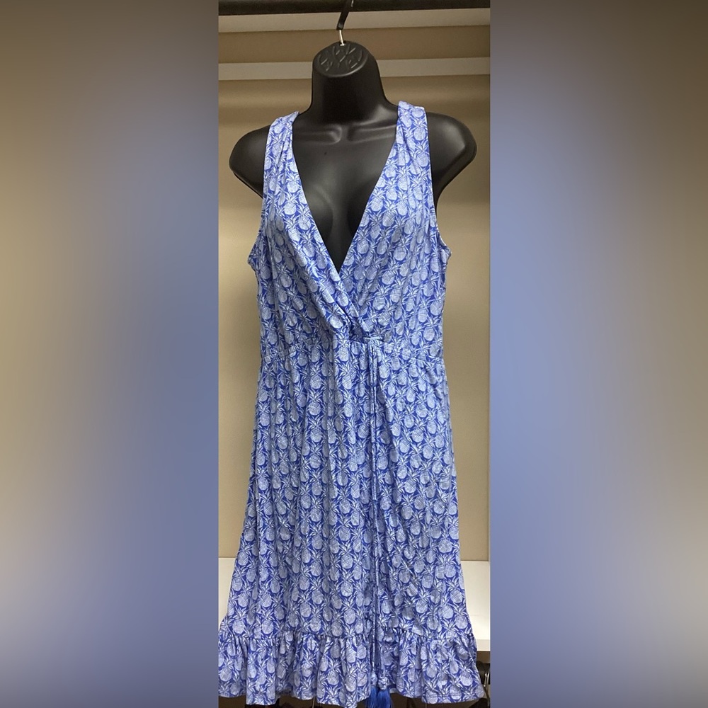 Blue Patterned Sleeveless Dress